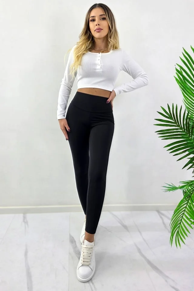 Colanti vatuiti, cu talie inalta si buzunar ascuns la spate OISO FIT, Negru