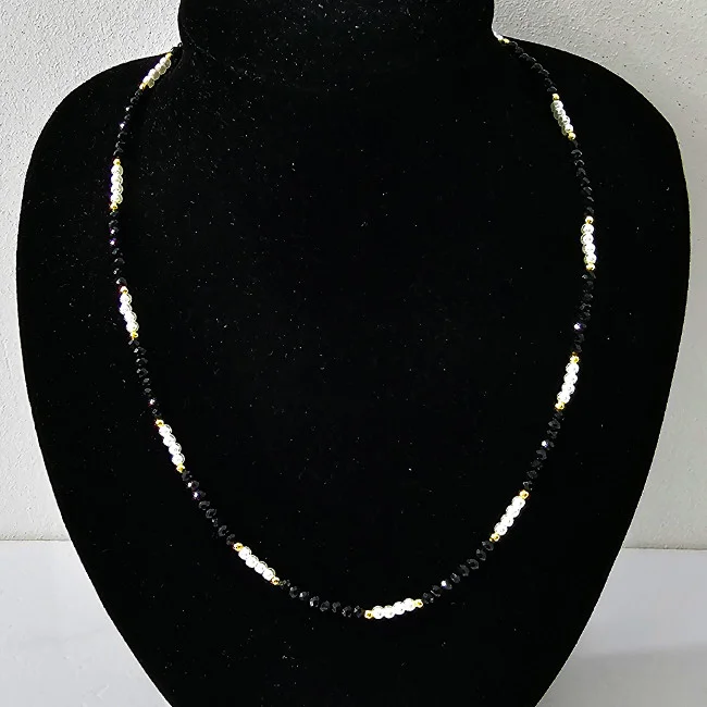 Colier choker Tennis, cu margele fațetate si lungime reglabila, Negru