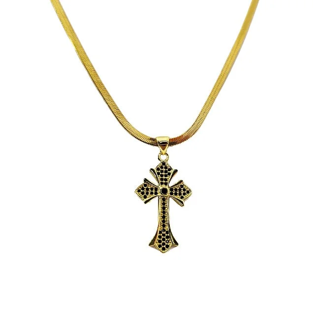 Colier unisex din inox, Hope, cu pandativ tip cruce, ambalat in cutie deosebita, Black Crystal