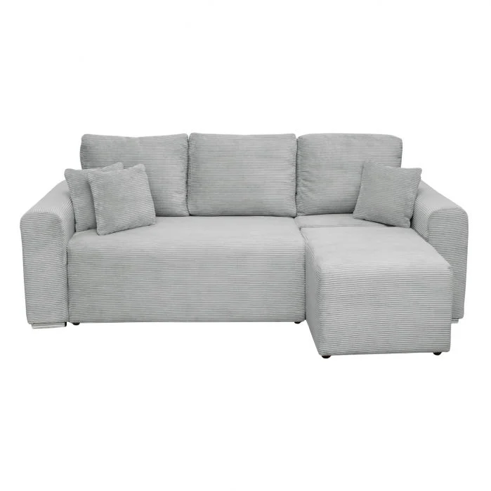 Coltar Canapea BEGA extensibil, cu arcuri si lada depozitare, colt interschimbabil, gri deschis, 240x153x80 cm