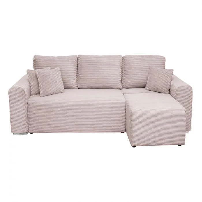 Coltar Canapea BEGA extensibil, cu arcuri si lada depozitare, colt interschimbabil, roz pudra, 240x153x80 cm