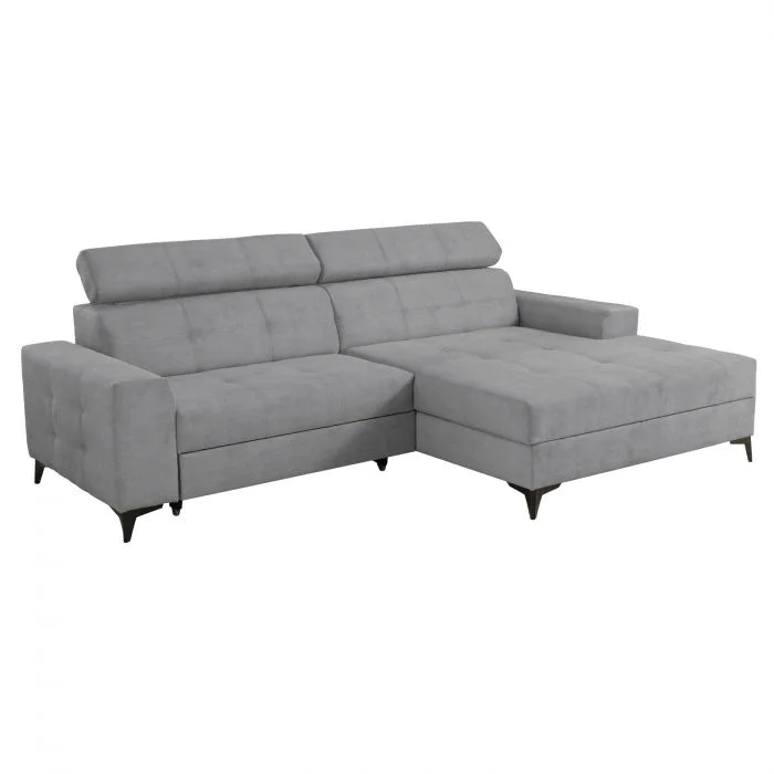 Coltar FLORIDA ONE extensibil, cu arcuri si lada depozitare, colt dreapta, gri deschis, 280x175x95 cm