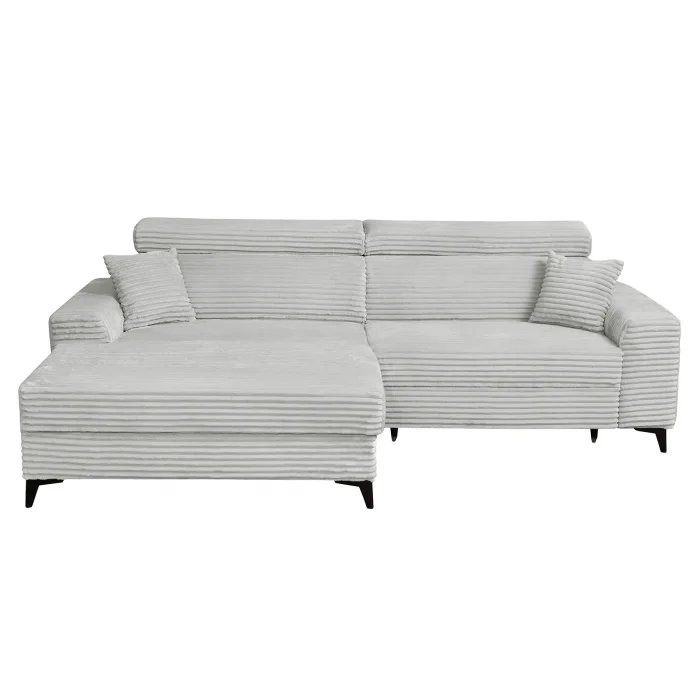 Coltar FLORIDA ONE L TILIA extensibil, cu arcuri si lada depozitare, colt stanga, gri deschis, 280x175x95 cm