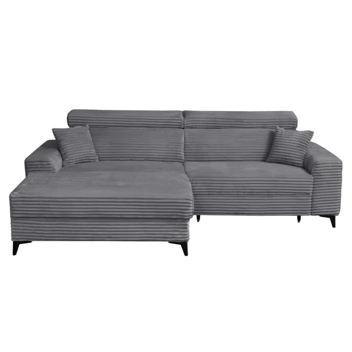 Coltar FLORIDA ONE L TILIA extensibil, cu arcuri si lada depozitare, colt stanga, gri inchis, 280x175x95 cm