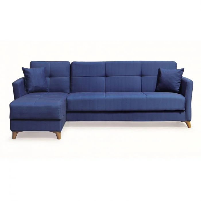 Coltar LOREN extensibil, cu lada depozitare, colt interschimbabil, albastru, 240x143x85 cm