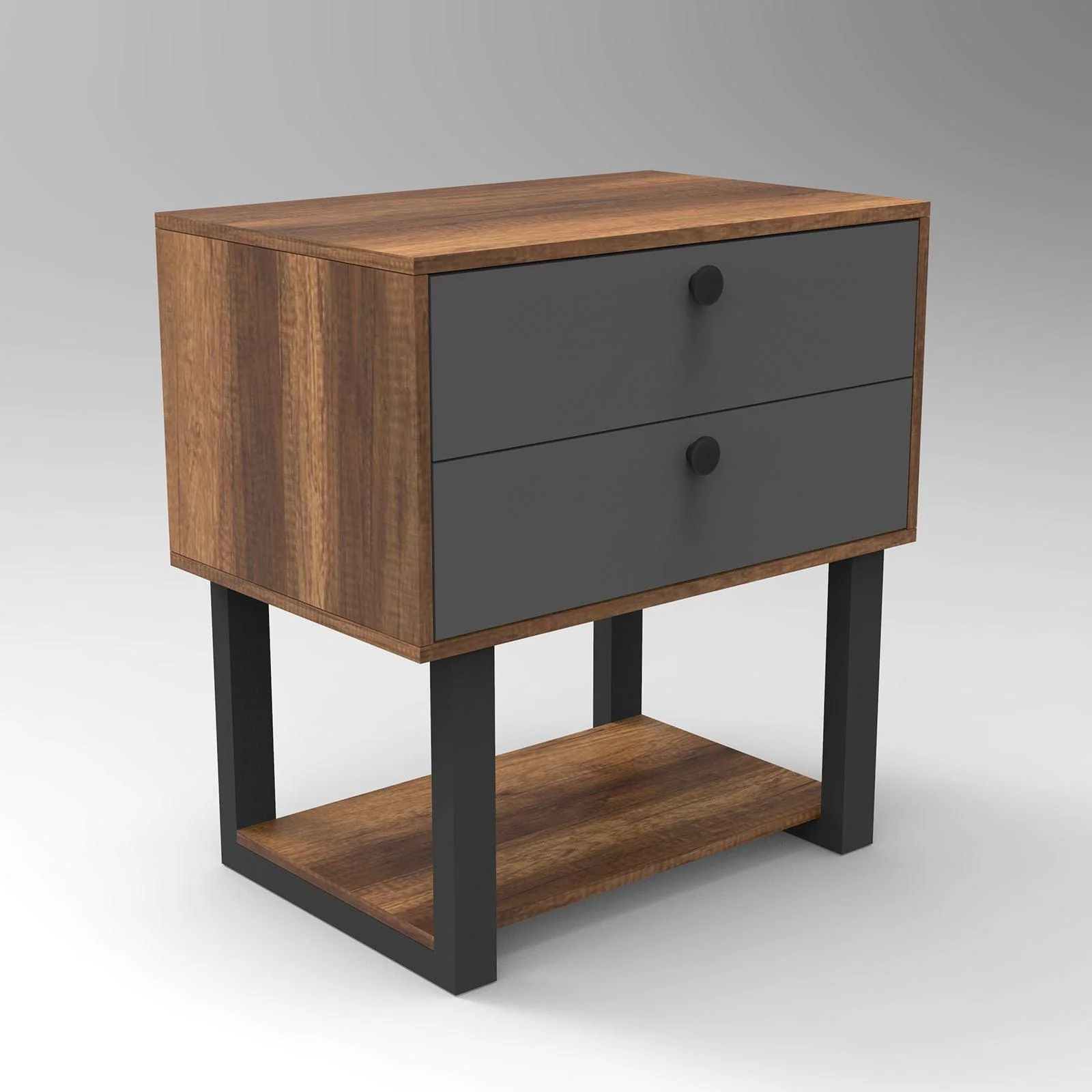 Comoda Birou - Rollbox cu 2 sertare si Raft, Gri -  Nuc, 80 x 85 x 52 cm