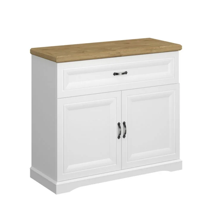 Comoda RIVA, 2 usi, 1 sertar, alb + stejar harbor, 102,7x41x91,3 cm