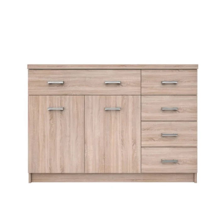 Comoda TOP MIX, 2 usi, 5 sertare, stejar sonoma, 120x33x85 cm