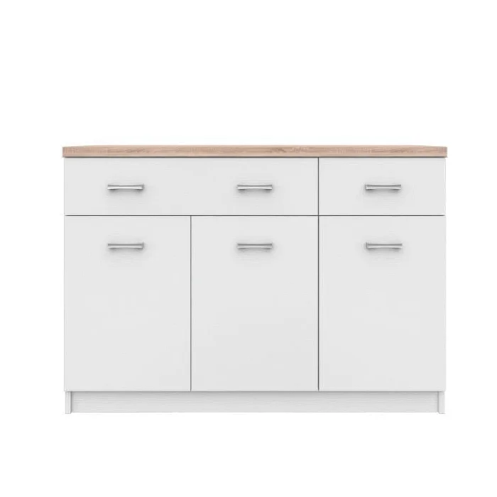 Comoda TOP MIX, 3 usi, 2 sertare, alb, 120x33x85 cm