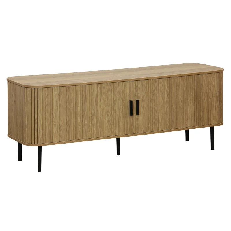 Comoda TV - CONSOLĂ de dimensiuni medii Scandi MDF  lemn Natural cu picioare din metal negru 150x45x57.5cm