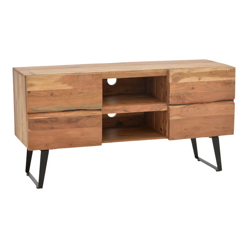 Comoda TV Dervie lemn masiv de acacia Natural 130x43.5x66.5 cm