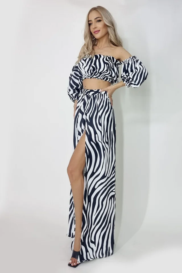 Compleu plaja Naila fusta si top scurt, Zebra, Marime universala S/M