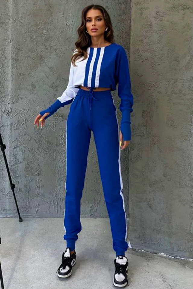 Compleu sport One Balance, bluza cu manseta tip manusa, snur in talie si pantaloni cu banda elastica, Albastru