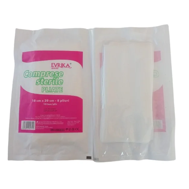 Comprese sterile netesute, pliate, 10*20 cm, 10 bucati, Evrika Quality