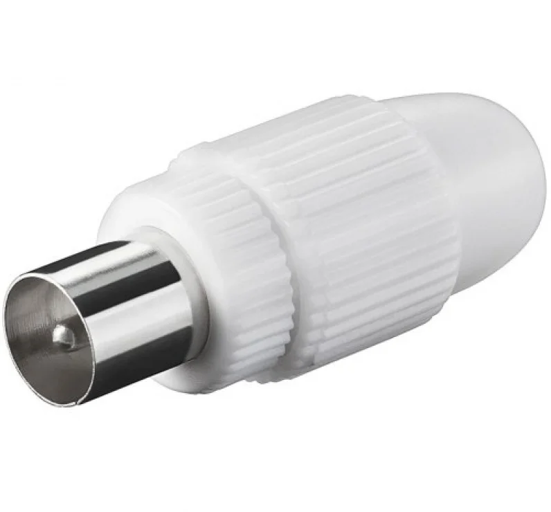 Conector tata pentru antena TV (coaxial) alb 75 Ohm