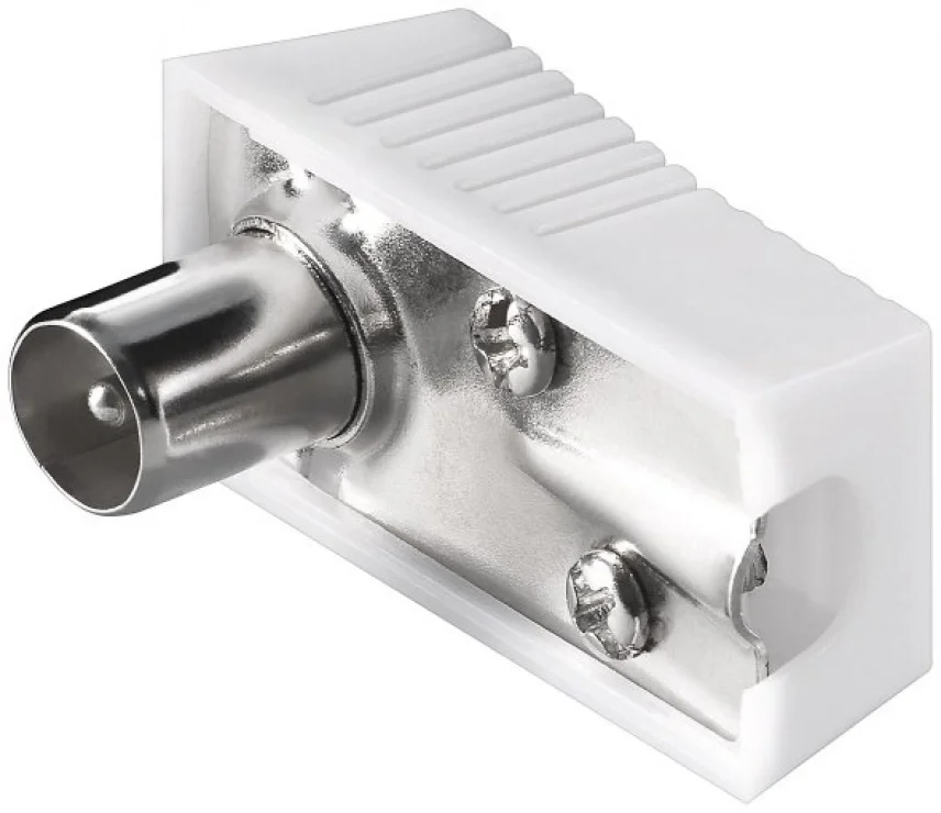 Conector tata unghi 90 grade pentru antena TV (coaxial) alb 75 Ohm, KTKONPM