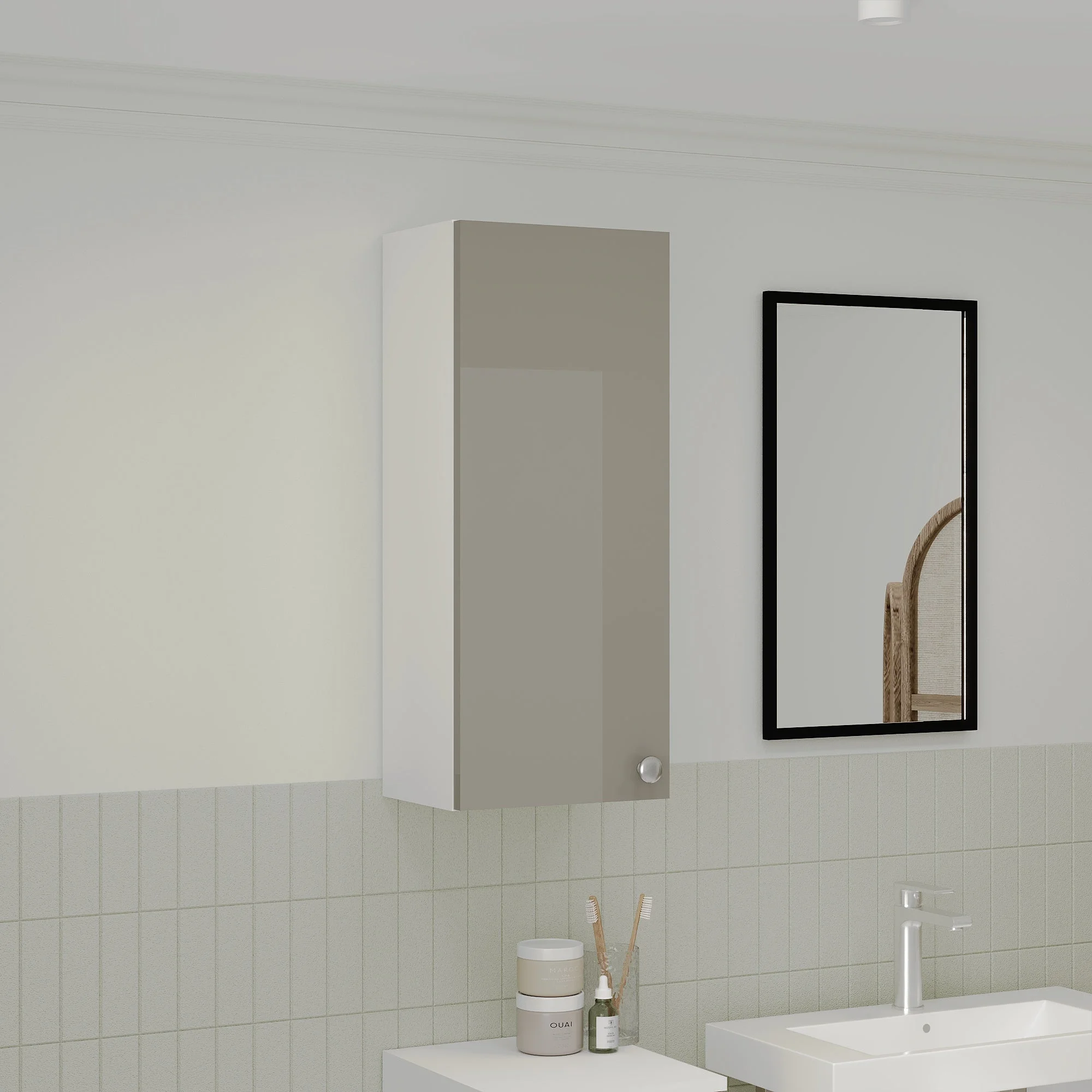 Corp Baie Zaria, Suspendat, 1 Usa, Gri Lucios/Alb, MDF, L 30 x l 22 x H 72 cm