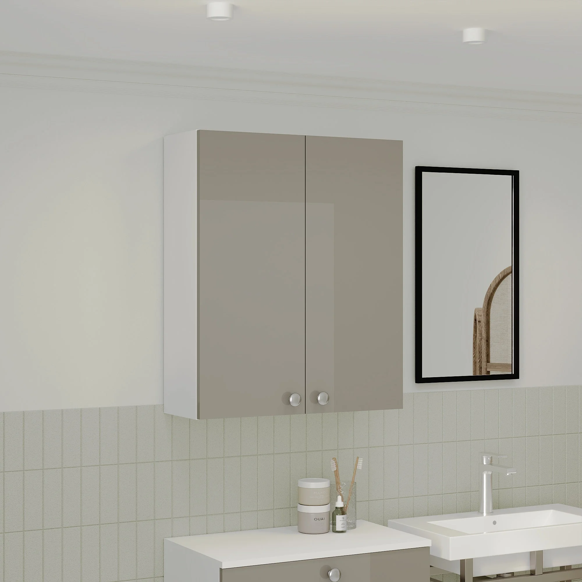 Corp Baie Zaria, Suspendat, 2 Usi, Gri Lucios/Alb, MDF, L 60 x l 22 x H 72 cm