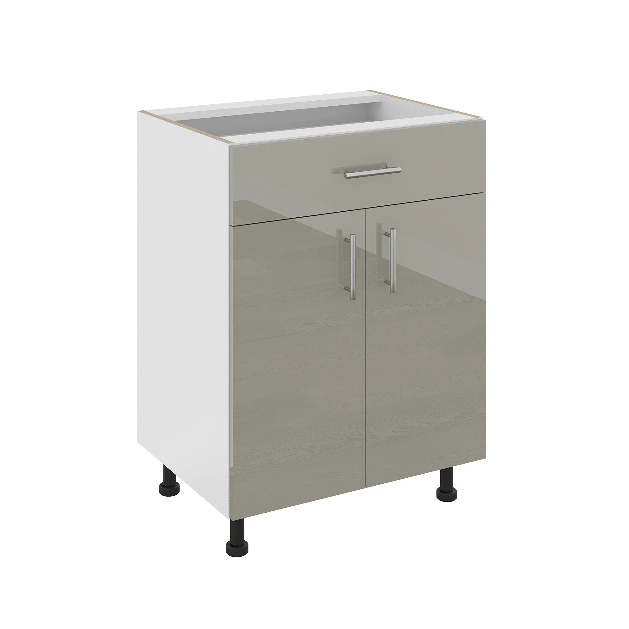 Corp Baza Karo, 1 Sertar, 2 Usi, Gri Lucios/Alb, MDF, 60 x 50 x 80 cm