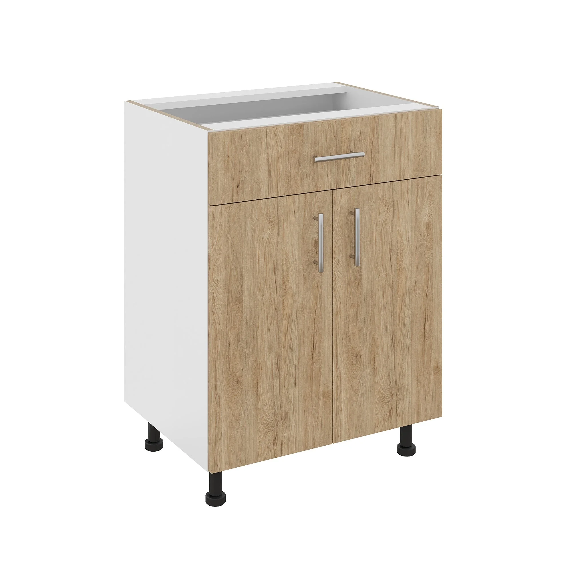 Corp Baza Karo, 1 Sertar, 2 Usi, Lemn Natural/Alb, 60 x 50 x 80 cm