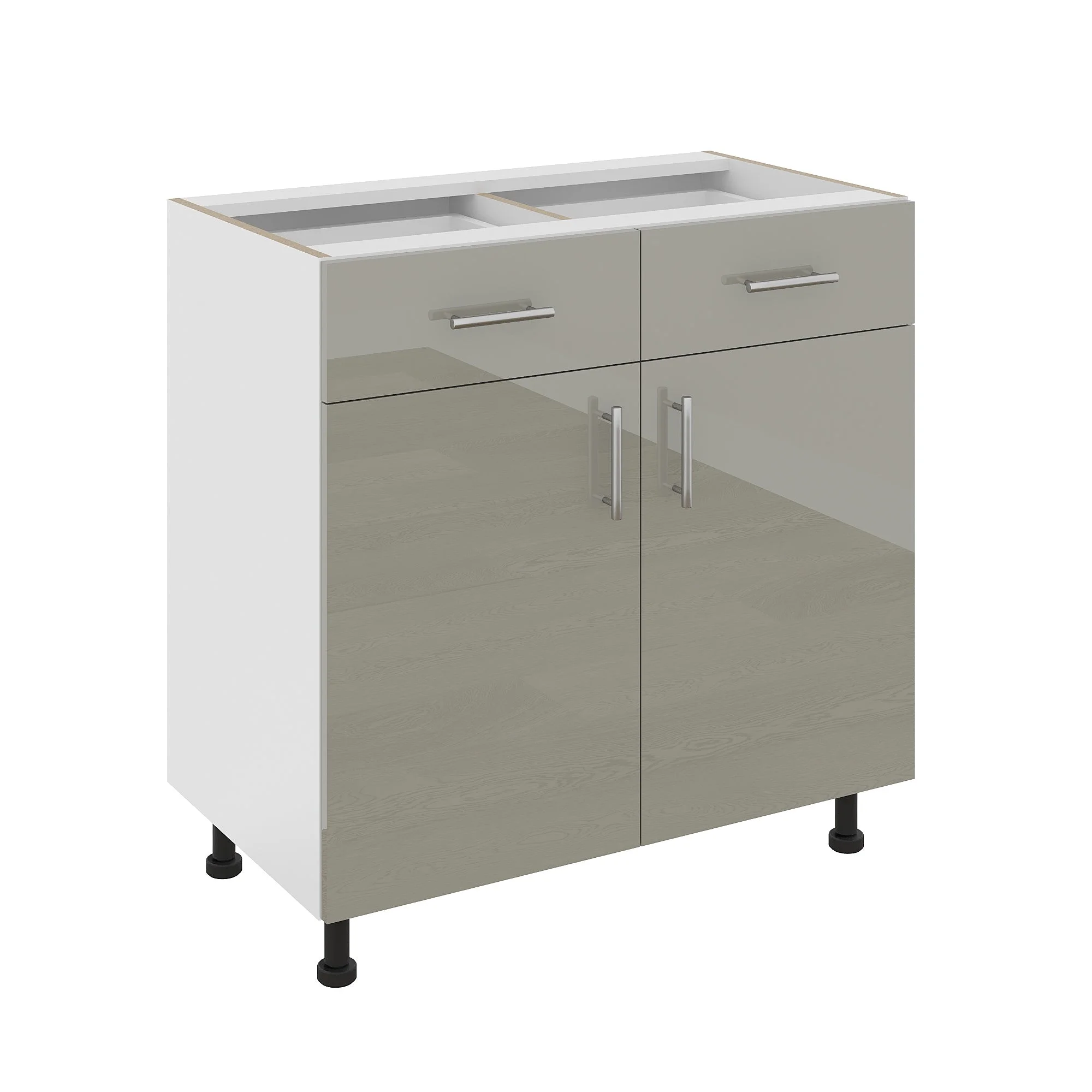 Corp Baza Karo, 2 Sertare, 2 Usi, Gri Lucios/Alb, MDF, 80 x 50 x 80 cm