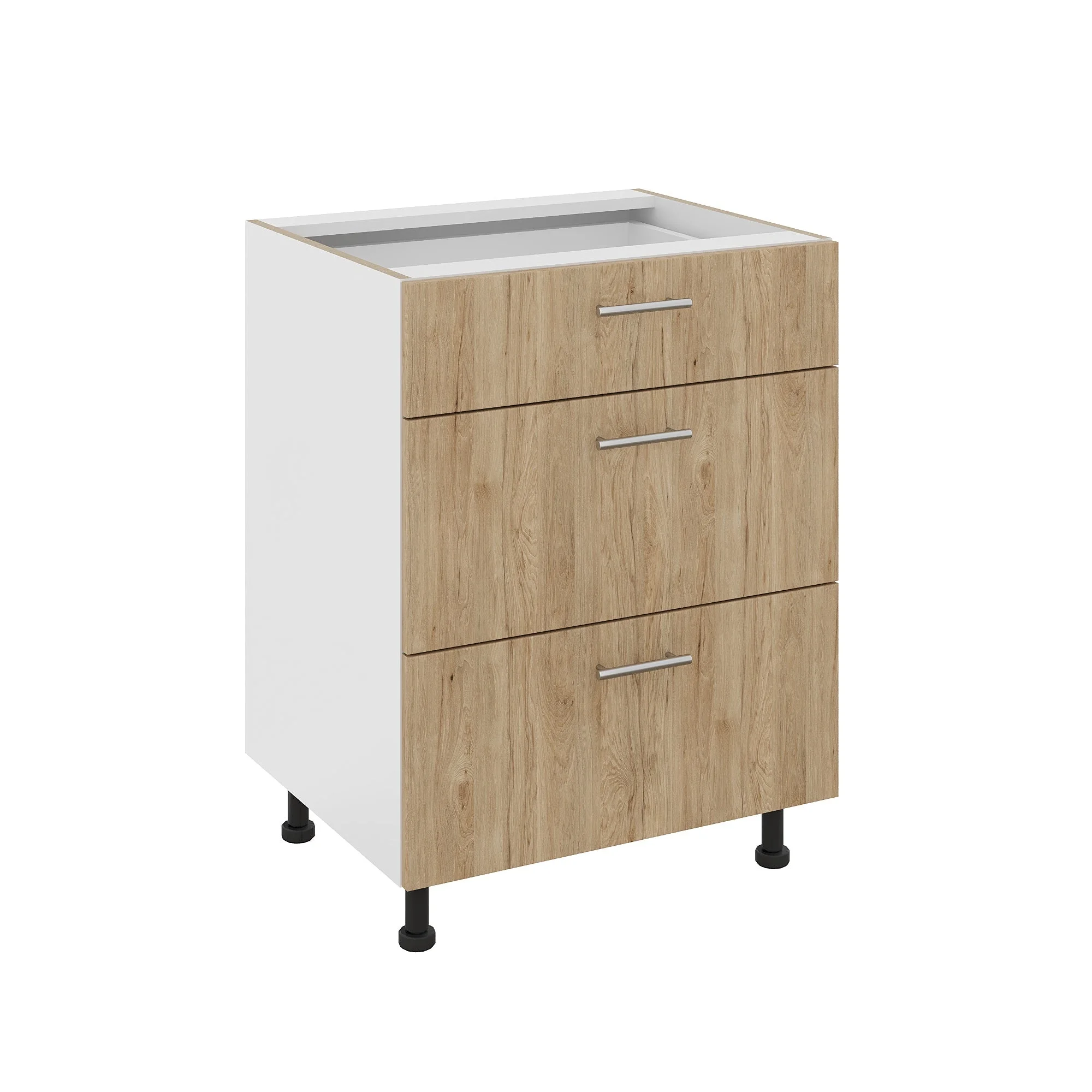 Corp Baza Karo, 3 Sertare, Lemn Natural/Alb, 60 x 50 x 80 cm