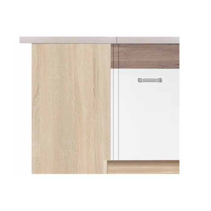 Corp inferior de colt ECO-14D dreapta, 1 usa, corp stejar sonoma, fronturi alb lucios + stejar sanremo, 100x70x82 cm