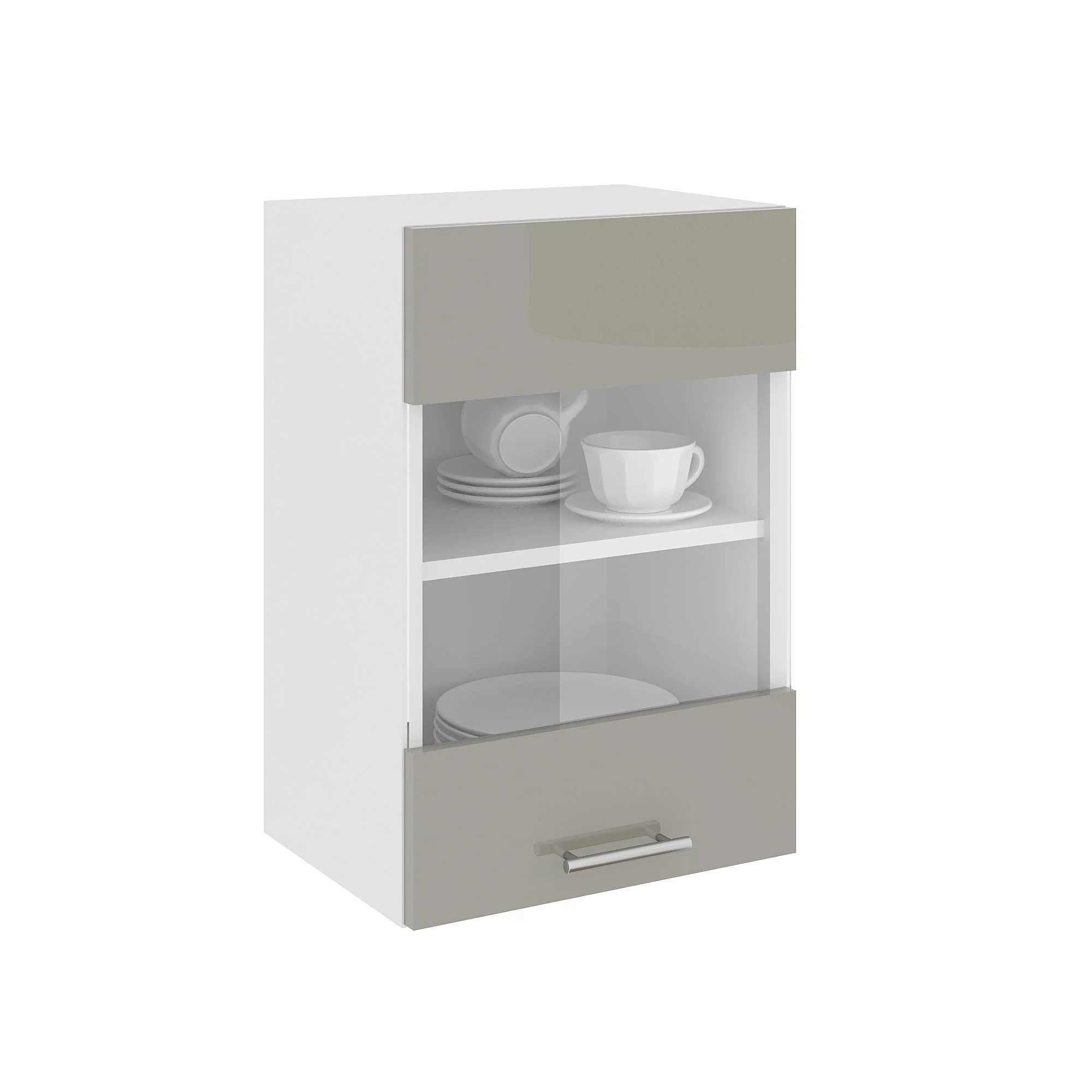 Corp Superior Karo, O Usa, cu sticla, Gri Lucios/Alb, MDF, 40 x 30 x 60 cm