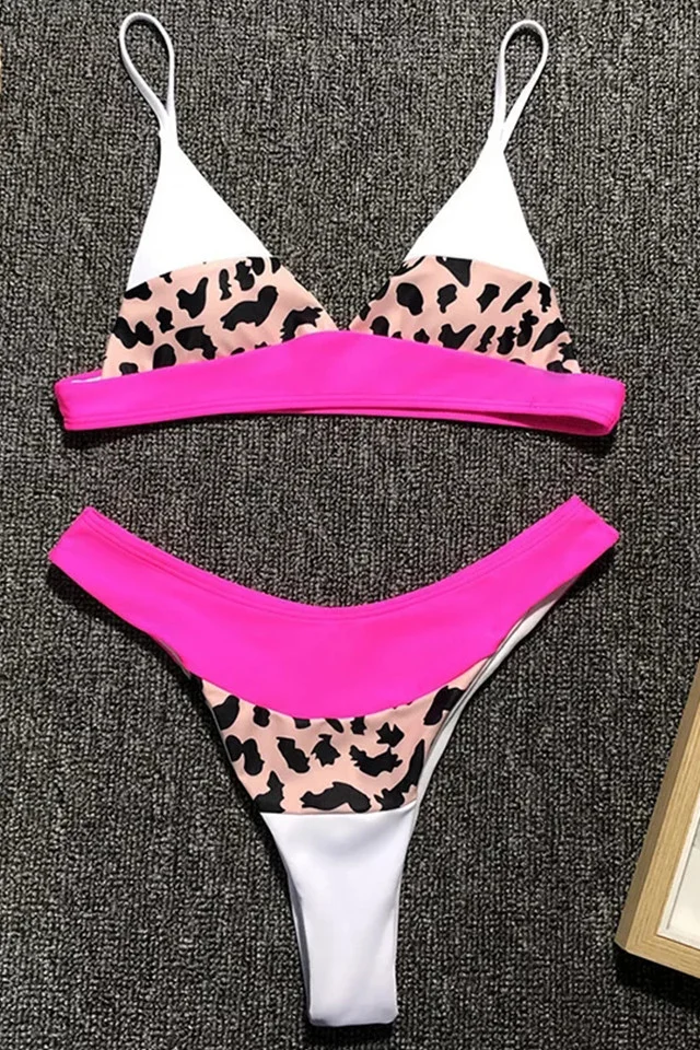 Costum de baie, doua piese, Isabelle, roz-leopard