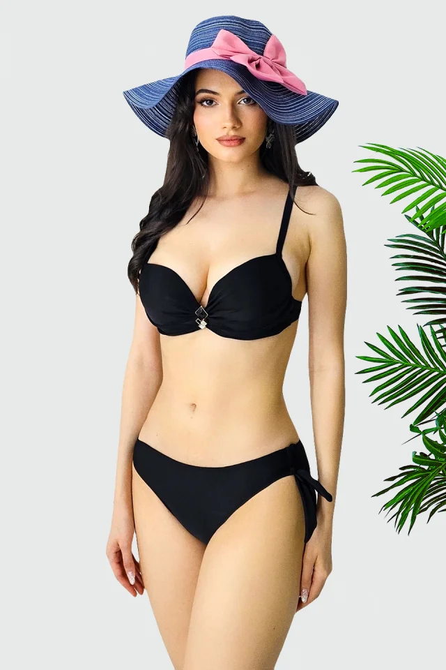 Costum de baie doua piese Ravena, cu slip reglabil si sutien push up, Negru