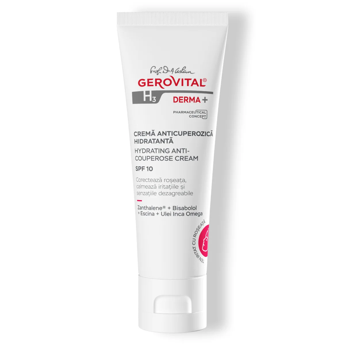 Cremă Anticuperozică Hidratantă Spf 10  Roșeață și Iritații Reduse, Gerovital H3 Derma+, 50 Ml