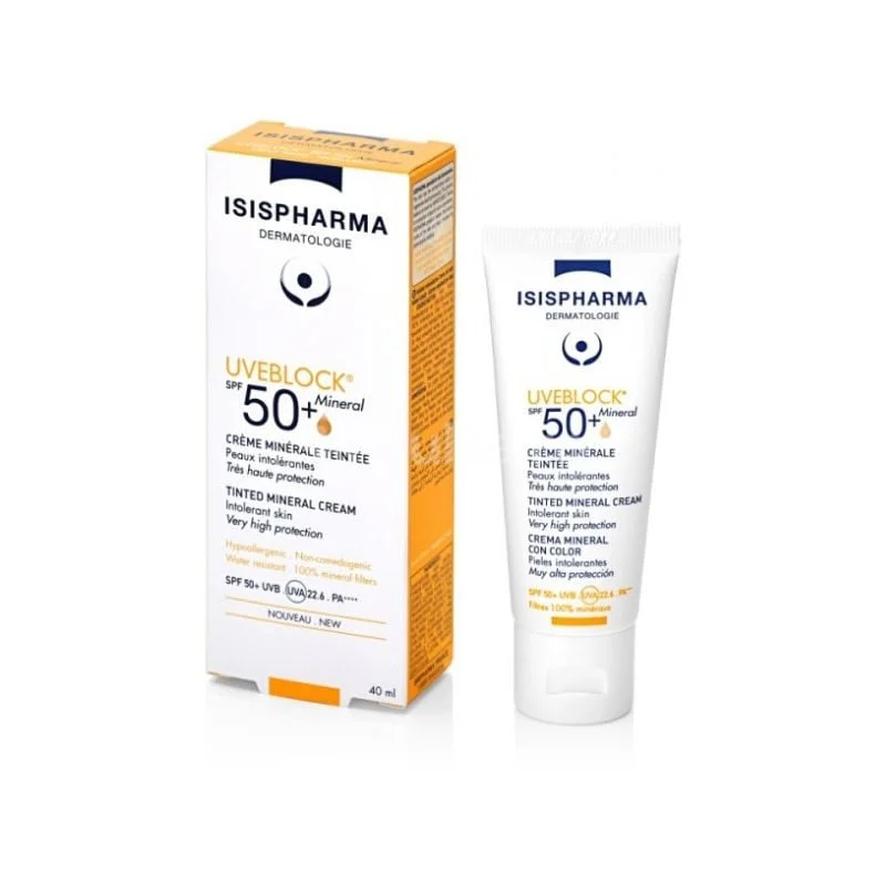 Crema cu protectie solara UVEBLOCK SPF 50+ Tinted Mineral, 40 ml, IsisPharma