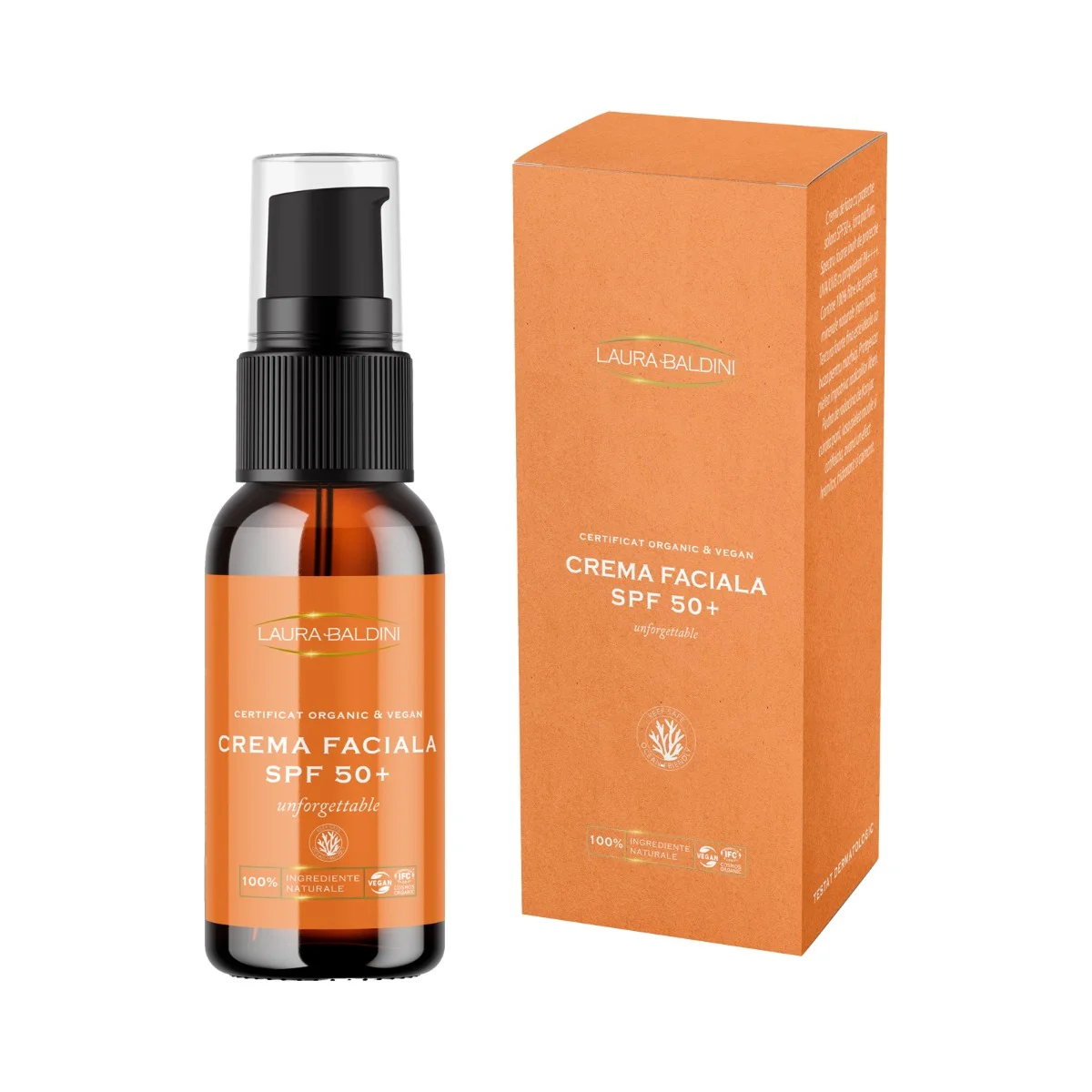 Crema faciala SPF50+ UNFORGETTABLE 100% ingrediente naturale - Laura Baldini 50ml