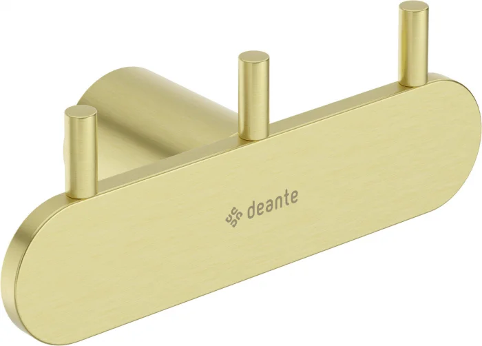 Cuier de baie auriu periat, cu 3 agatatori, fixari ascunse, Deante Round