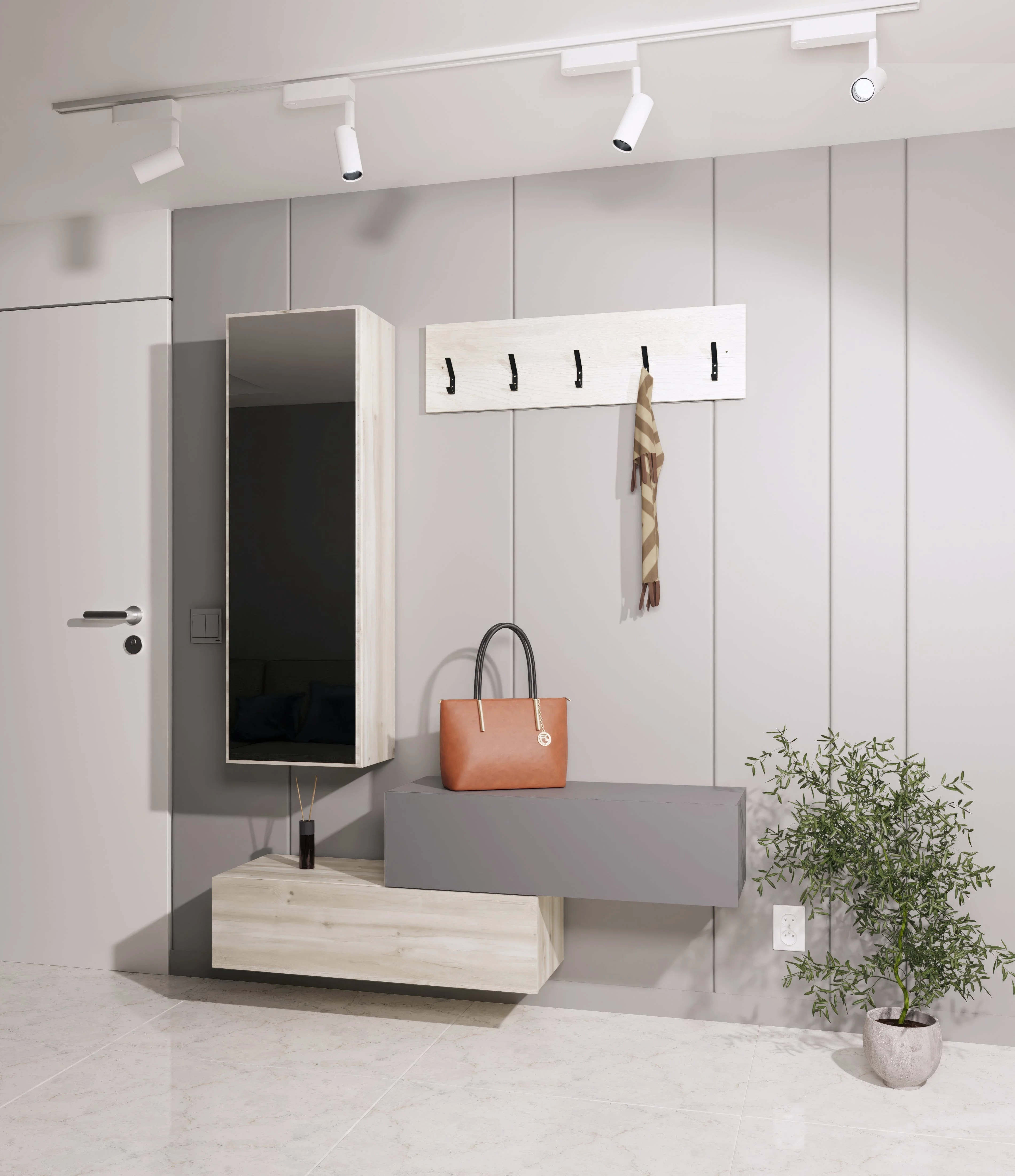 Cuier Diego, Stejar Alb/Antracit, 140 x 28 x 180 cm