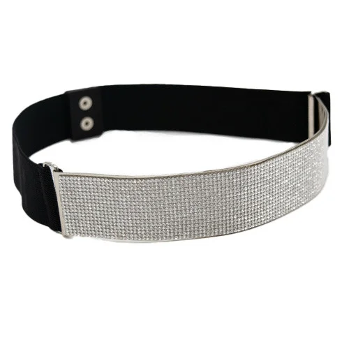 Curea elastica, metalica, cu pietre artizanale, Bow, Latime 4 cm, Argintiu