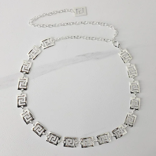 Curea metalica decorativa Silver Maze, cu inchidere reglabila, Argintiu