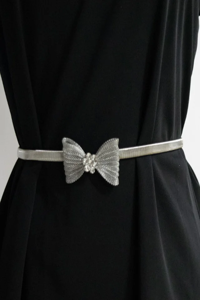 Curea metalica elastica Mesa, catarama- funda din pietre, Argintiu