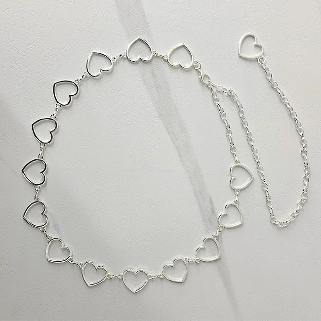 Curea metalica Heart in Love, cu lant reglabil, Argintiu