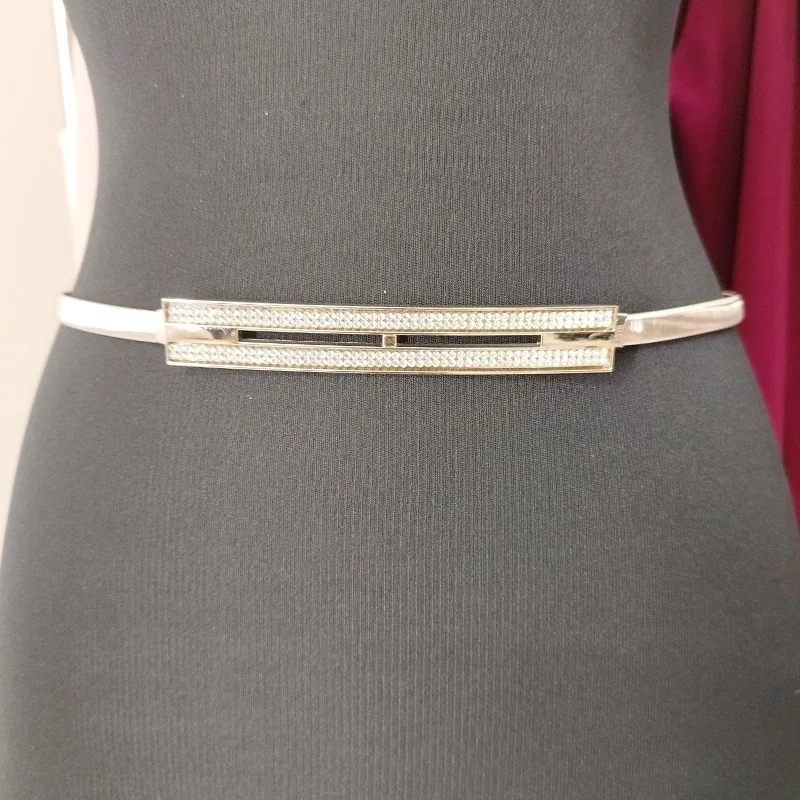 Curea subtire, elastica, cu panouri din cristale MireLL, ParaLLeL Gold