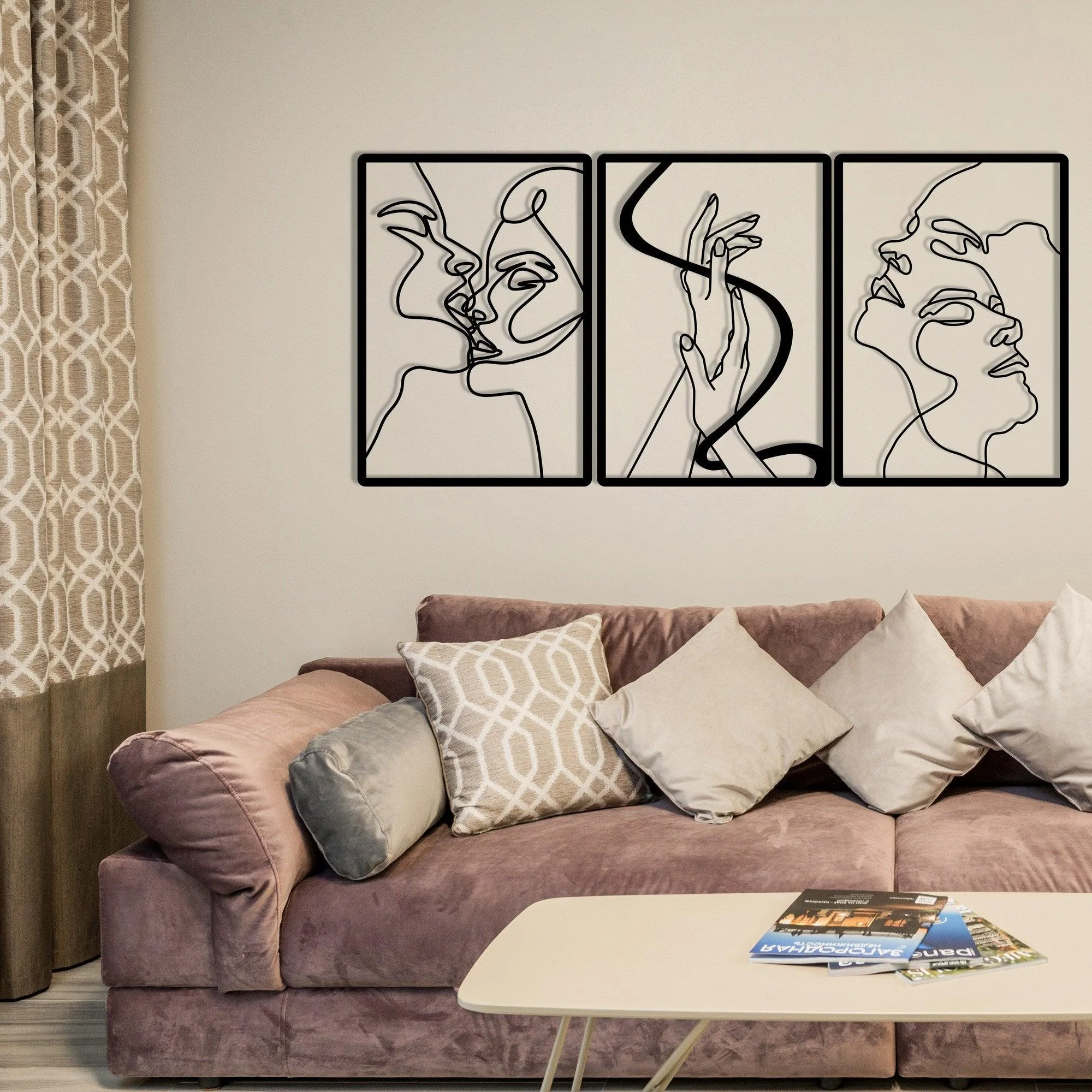 Decoratiune de perete Metal The Unity Of Love, Negru, 50x3x109 cm