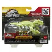 Dinozaur transformabil tyrannosaurus rex si ankylosaurus verde, Jurassic World Fierce changers Double Danger