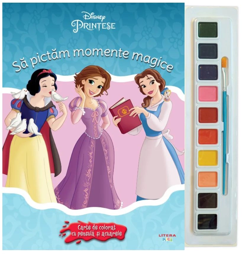 Disney. Printese. Sa pictam momente magice. Carte de colorat cu pensula si acuarele