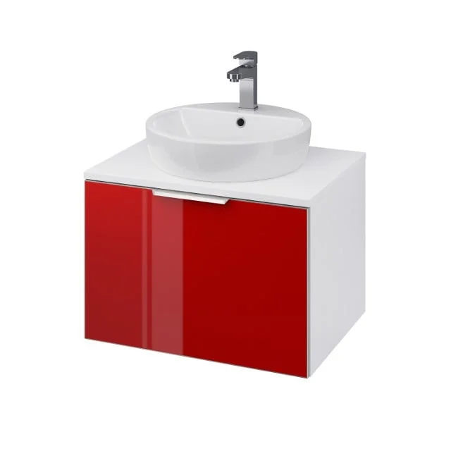 Dulap baie  suspendat 60 cm, alb cu front rosu, Cersanit Stillo