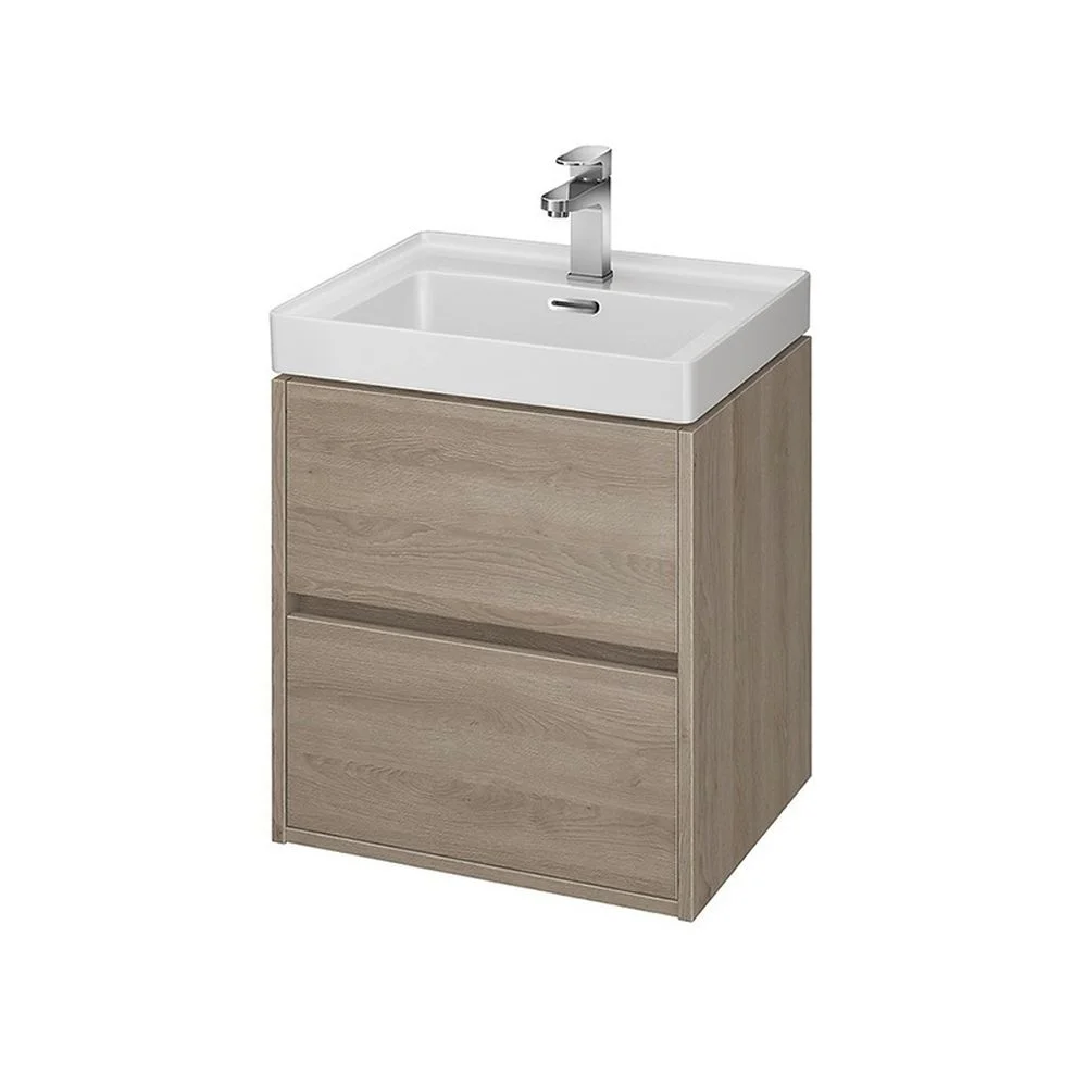 Dulap baie suspendat Cersanit Crea 50 pentru lavoar incastrabil, stejar