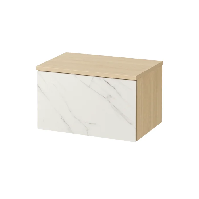 Dulap baie suspendat Cersanit Inverto CALACATTA 60 cm pentru lavoar pe blat stejar cu placa ceramica