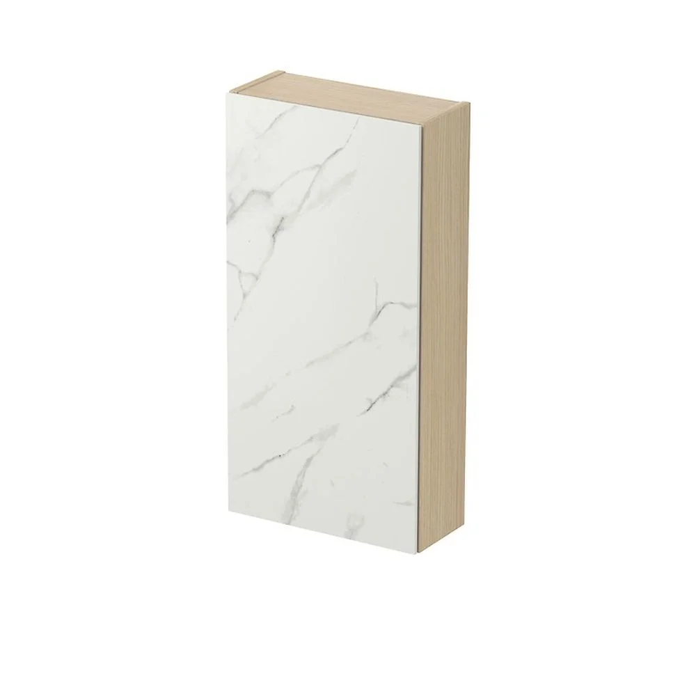 Dulap baie suspendat Cersanit Inverto, o usa placata cu ceramica CALACATTA, 40 cm, finisaj stejar, montat