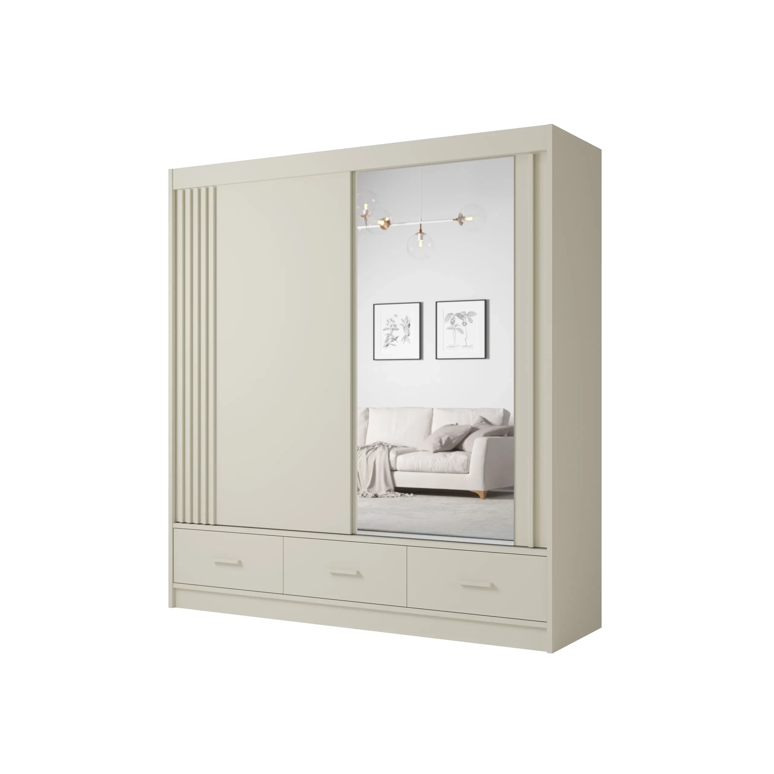 Dulap CANADA CA31-20, usi glisante, 3 sertare, 5 rafturi, bara de haine, oglinda, casmir, 200x60x215 cm