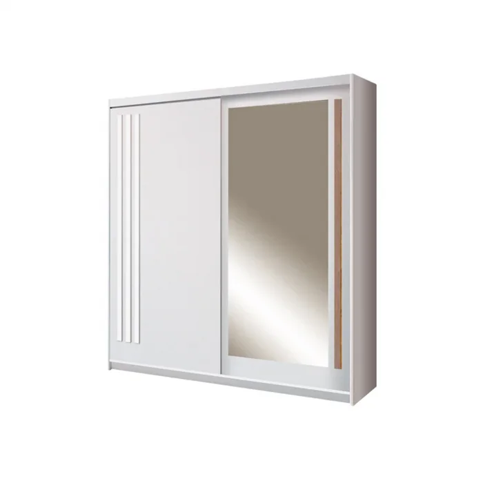 Dulap EF1-200 usi glisante, 6 rafturi, bara de haine, oglinda, alb andersen + artisan, 200x59x215 cm