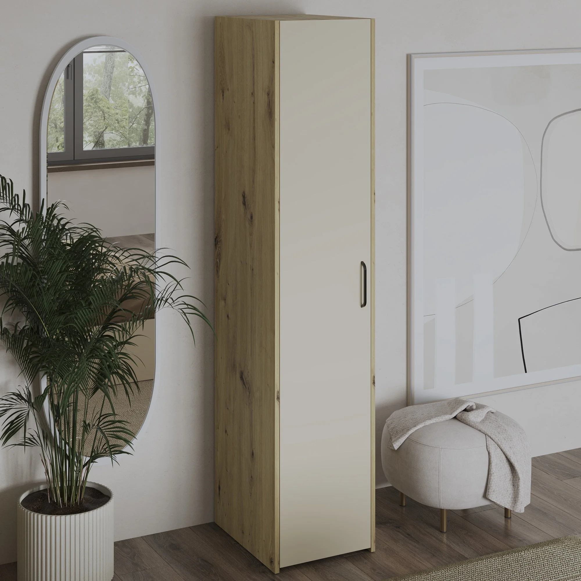 Dulap Malmo, 1 Usa, cu polite, Stejar Artisan/Argila, 42 x 52 x 200 cm